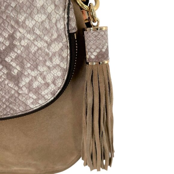 MICHAEL KORS Bedford Dark Sand Suede & Python Embossed Leather Shoulder Bag - Picture 5 of 9